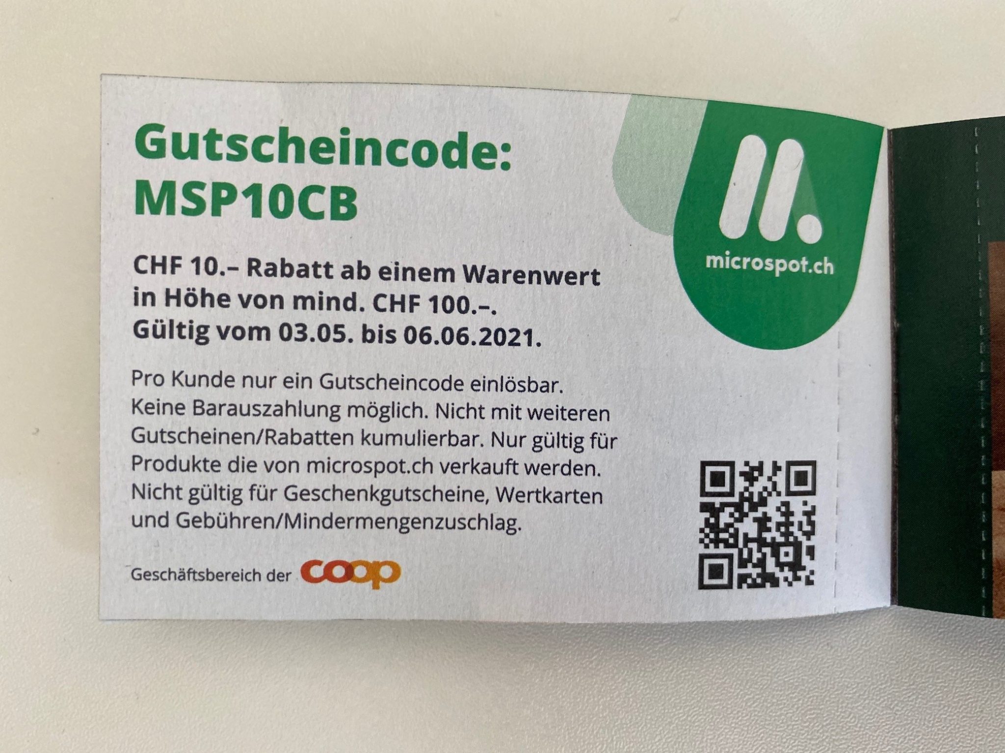 microspot: CHF 10.- Rabatt ab MBW CHF 100.- von 03.05. - 06.06.21