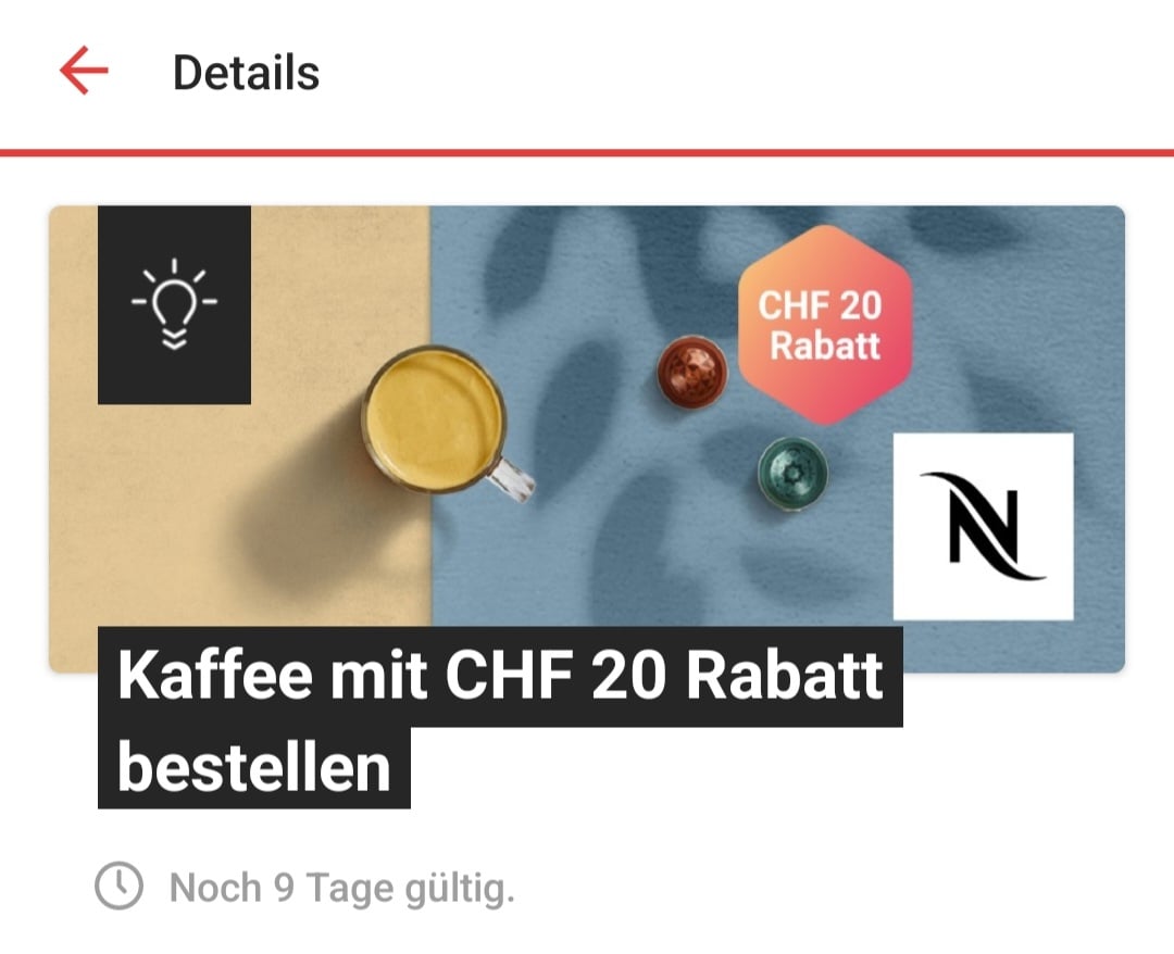 TWINT App: Nespresso 20 CHF Rabatt bei Kapseln - Preispirat