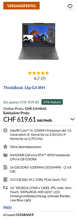 Lenovo ThinkBook 16p G4 IRH RTX 4050 Bangerdeal !