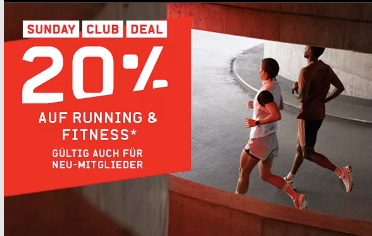 Nur heute: 20% auf Running & Fitness – SUNDAY CLUB DEAL bei Ochsner Sport