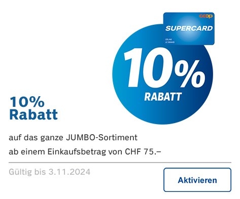 Jumbo Gutschein für 10% Rabatt ab 75 Franken Bestellwert bis 03.11.