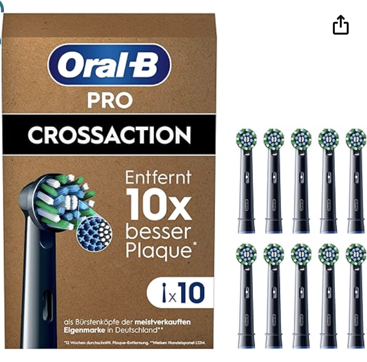 Oral-B Pro CrossAction Aufsteckbürsten für elektrische Zahnbürste, 10 Stück bei Amazon