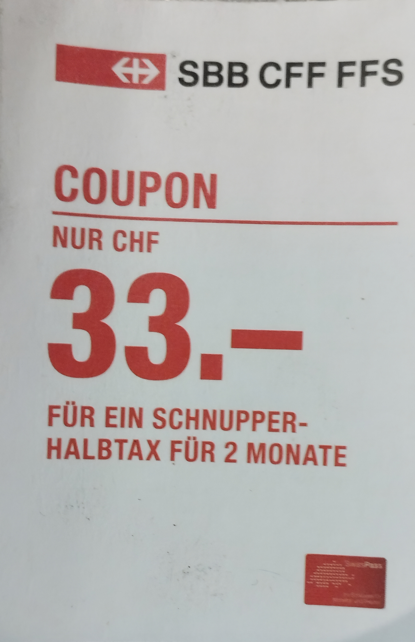 Gutschein für SBB Halbtax Schnupperabo für 2 Monate, einlösbar bis 30.11