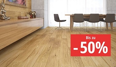 Jumbo – bis zu 50% auf Bodenbeläge (+10% Rabatt ab CHF 75.-), z.B. Parkett Buche lackiert