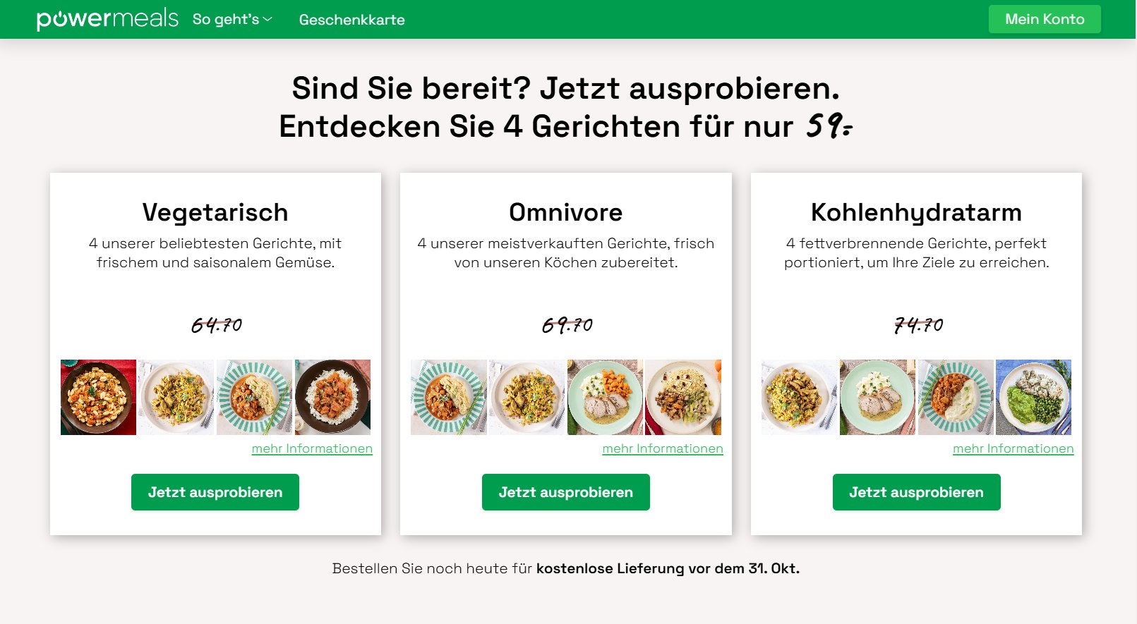 Powermeal Gutschein für CHF 30.– z. B. Probeboxen für CHF 29.– statt 59.-