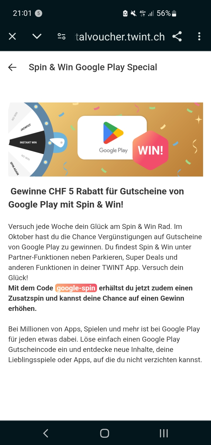 Twint: Spin & Win Google Play Special