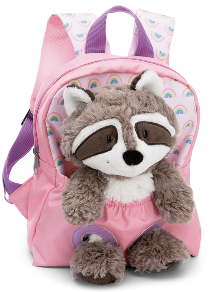 NICI Kinderrucksack rosa 2 in 1 mit Kuscheltier Waschbär bei Amazon