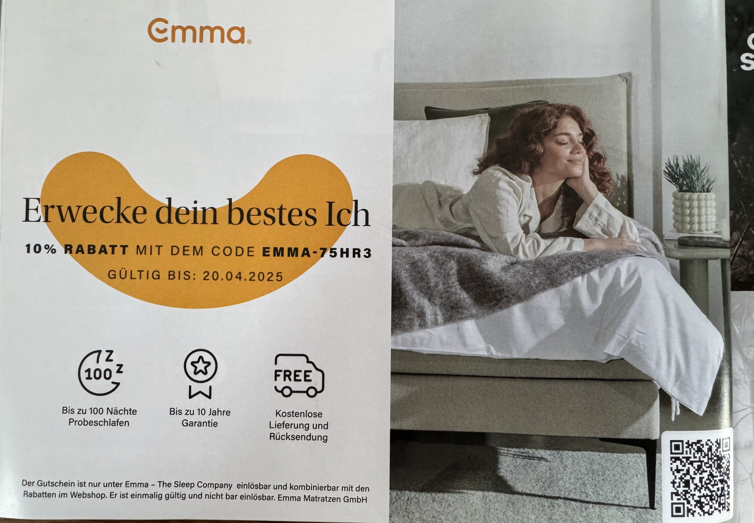 Emma Matratze Gutschein für 10% Rabatt zusätzlich (kombinierbar) bis am 20.04.2025