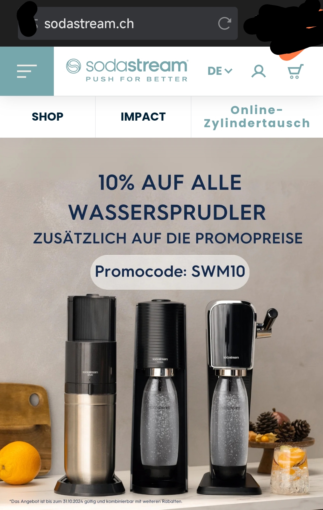 Zusätzlich 10% auf Wassersprudler aktionen (z.B. SodaStream Duo Hydration Pack)