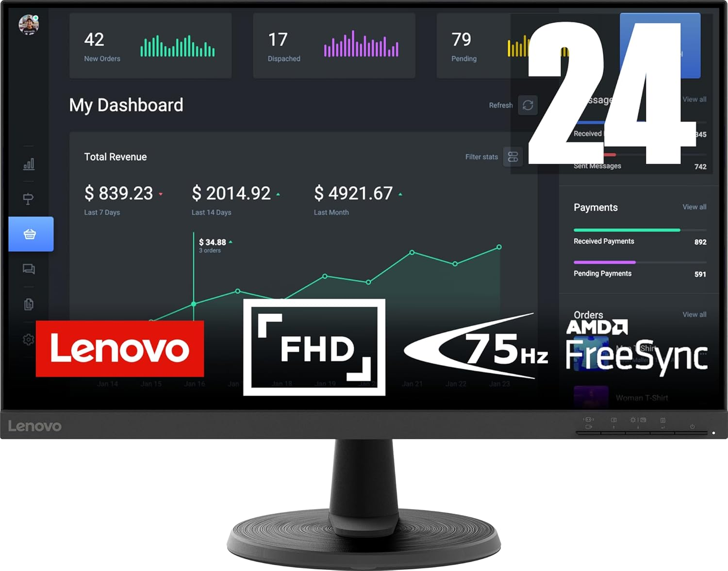 Günstiger LENOVO D24-45 Monitor (23.8″ FHD,@75Hz, 250 nits) bei Amazon