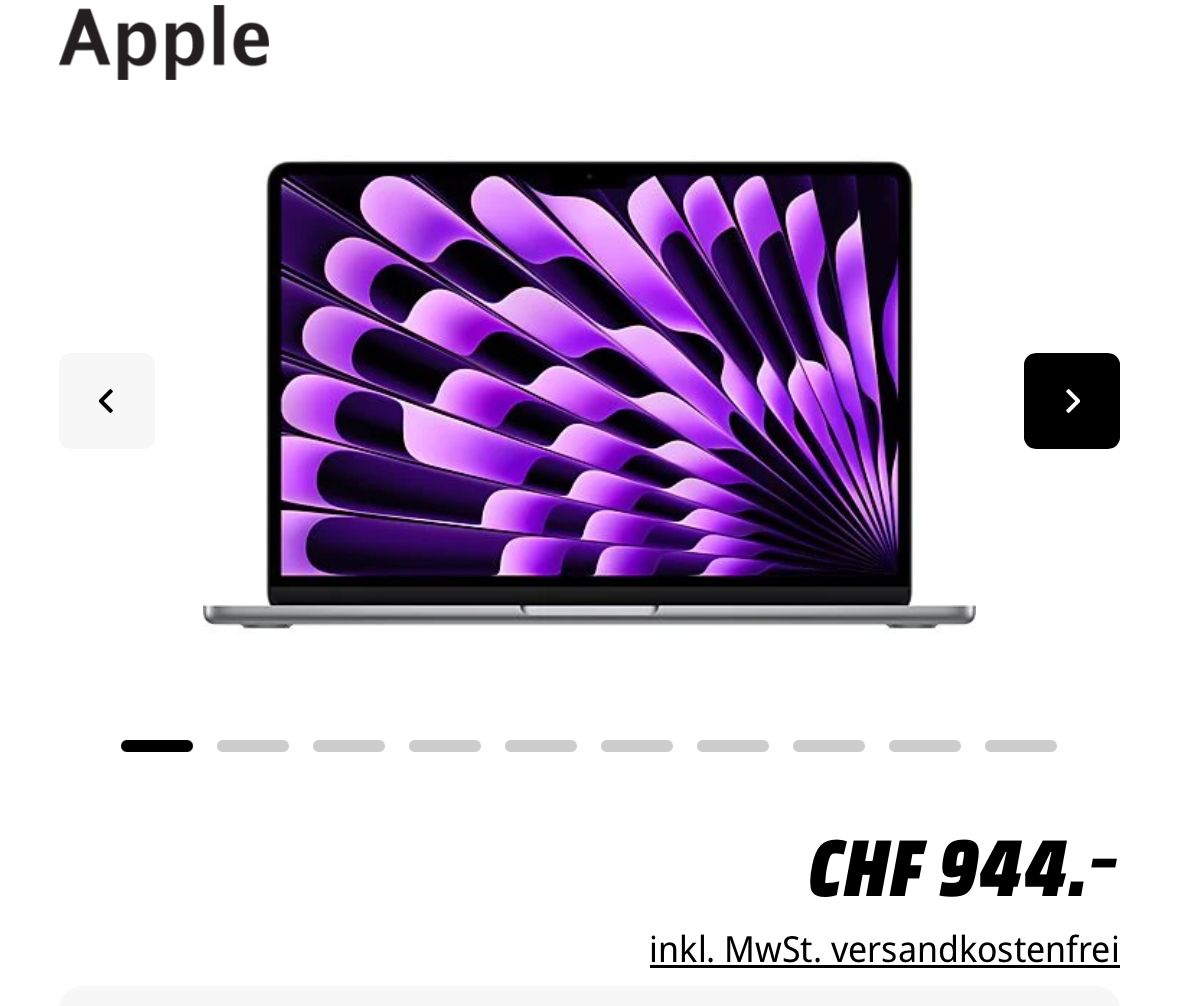 Piratenpreis – Macbook Air 13“ M3 16/512GB für 944.-