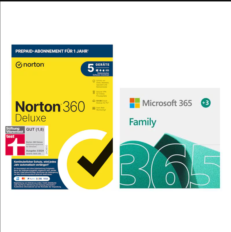 Microsoft 365 Family 15 Monate [6 User] + Norton 360 Deluxe [5 User]