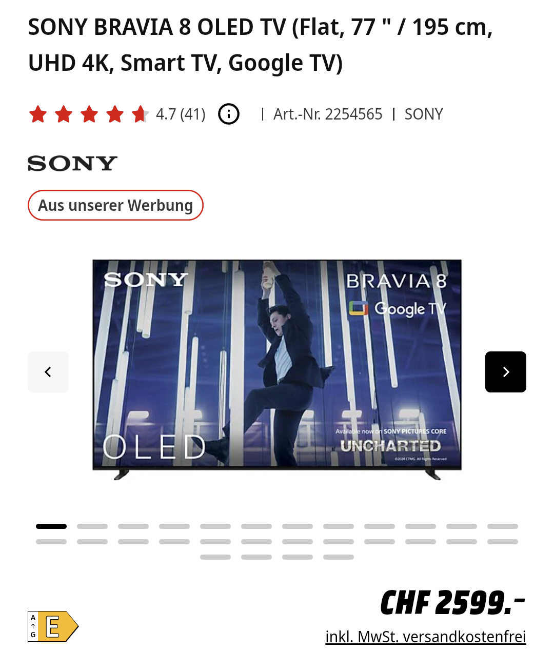 SONY neuer OLED TOP TV 77″ K77XR80 für 2599.- neuer Best Preis bei Media Markt