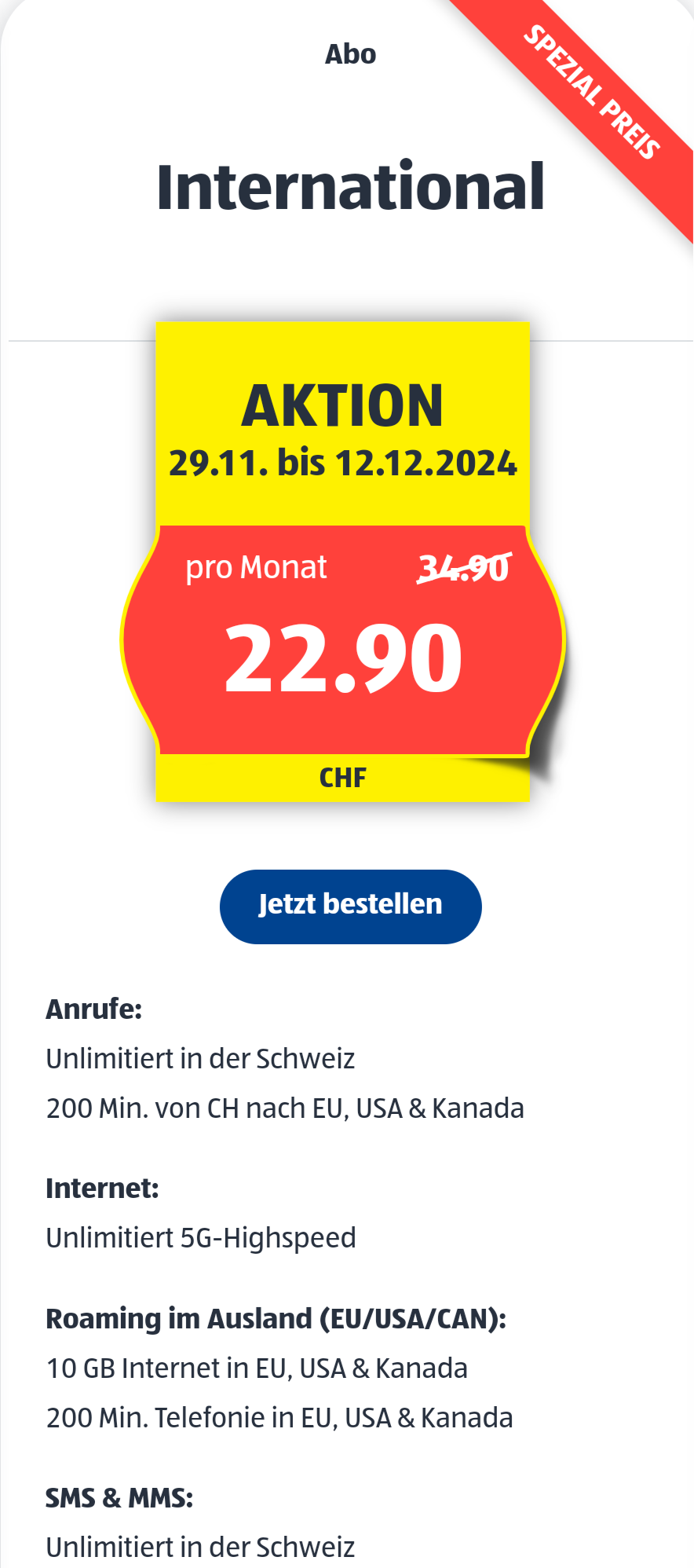 Black Friday Woche bei Aldi Mobile z.B. ALDI SUISSE MOBILE Abo International