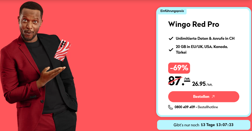 Wingo Red Pro Handyabo mit 20GB Internet im Ausland