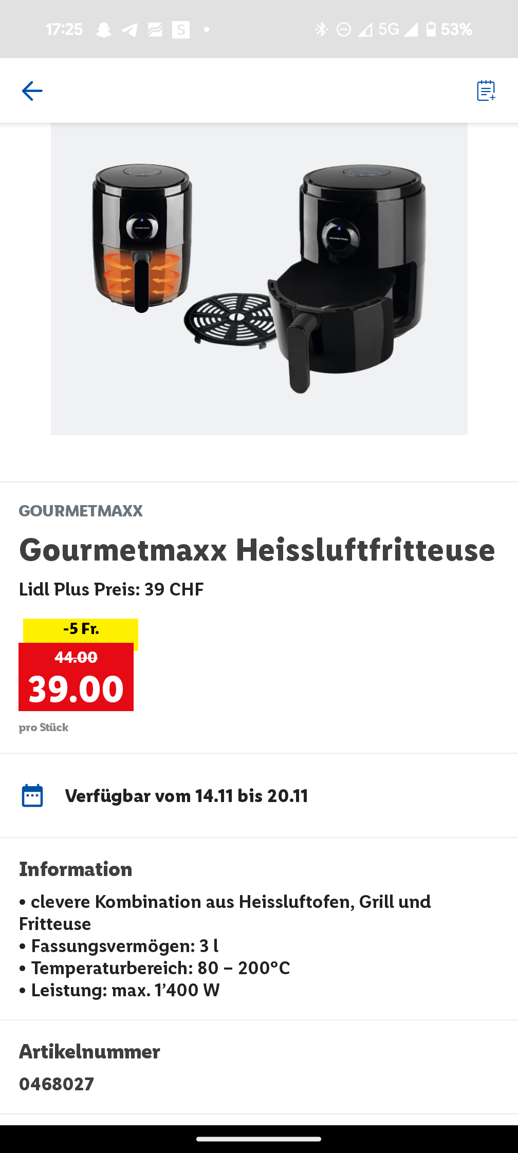 Gourmetmaxx Heissluftfritteuse Lidl Plus Preis: 39 CHF