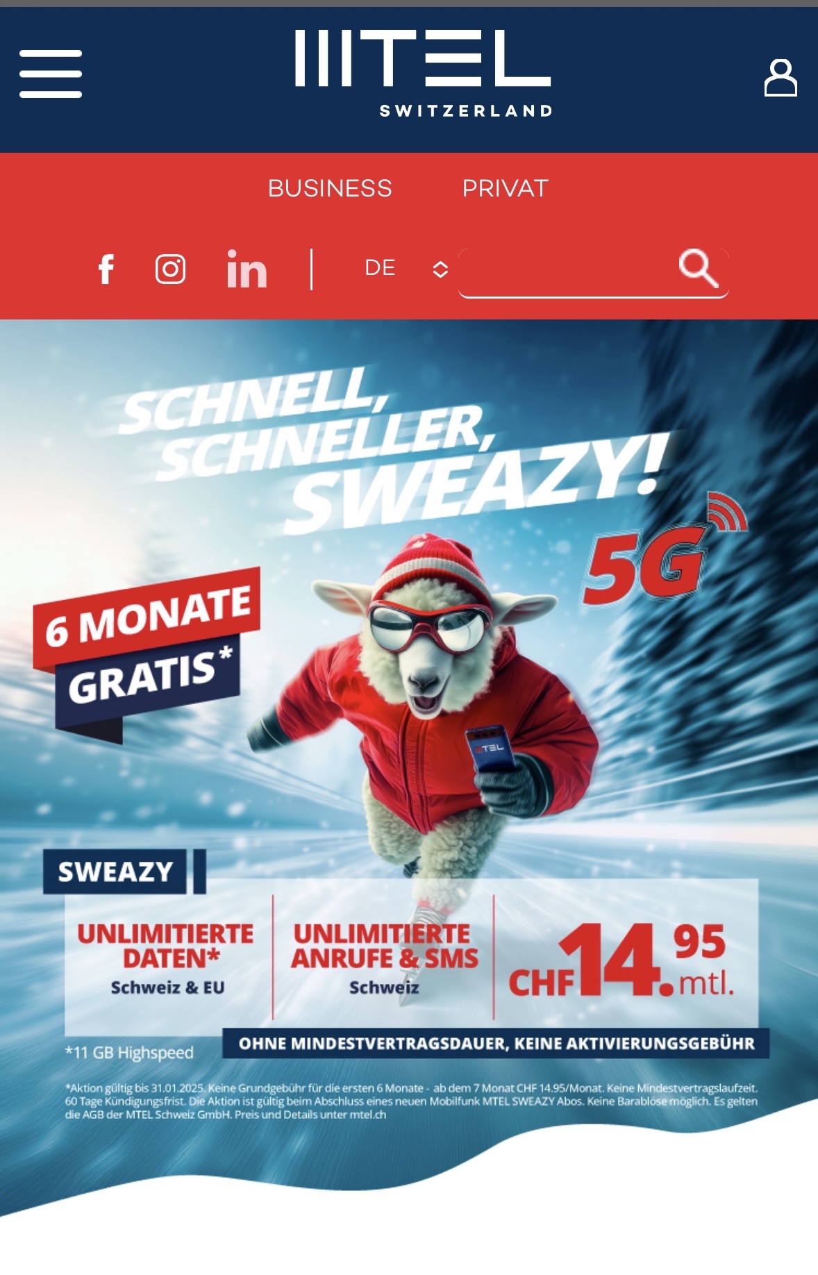 MTEL Sweazy Deal 6 Monate gratis telefonieren und Daten ink. Roaming.