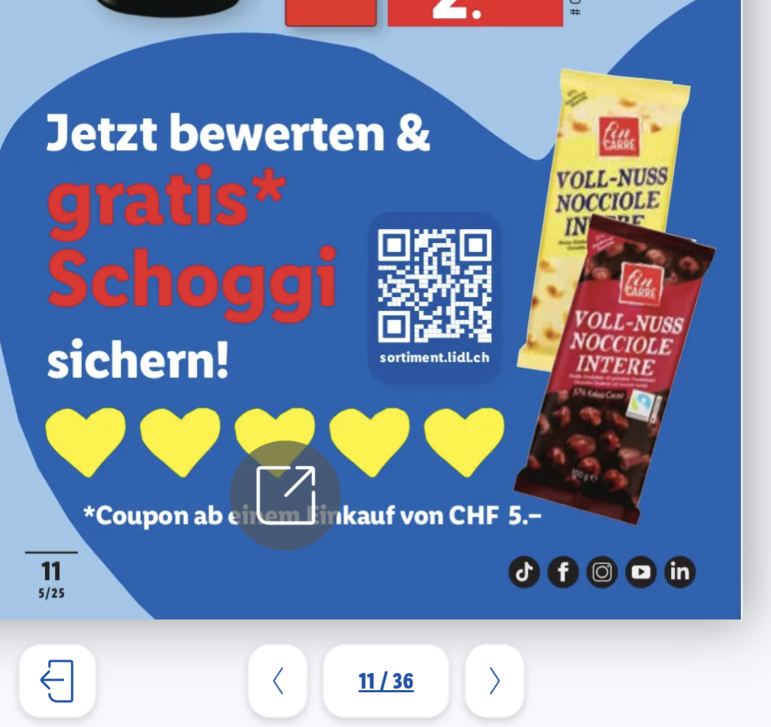 Gratis Fin Carré Schokolade 100g mit Lidl Plus für Bewertung ab CHF 5.- Einkauf