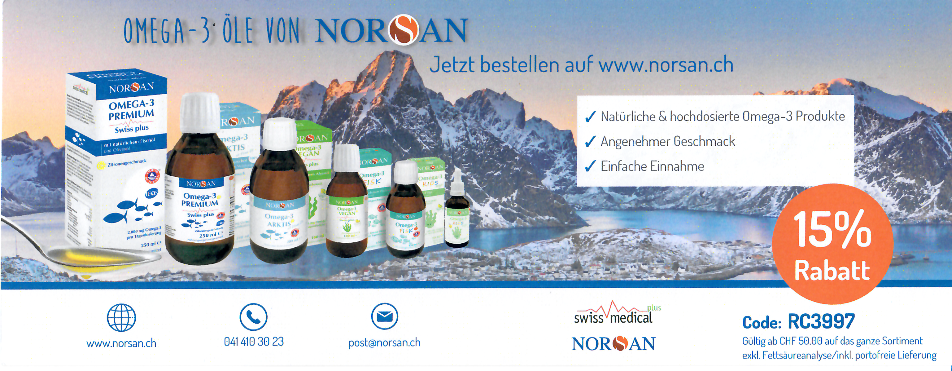 Omega-3 Oel von Norsan mit 15% Rabatt