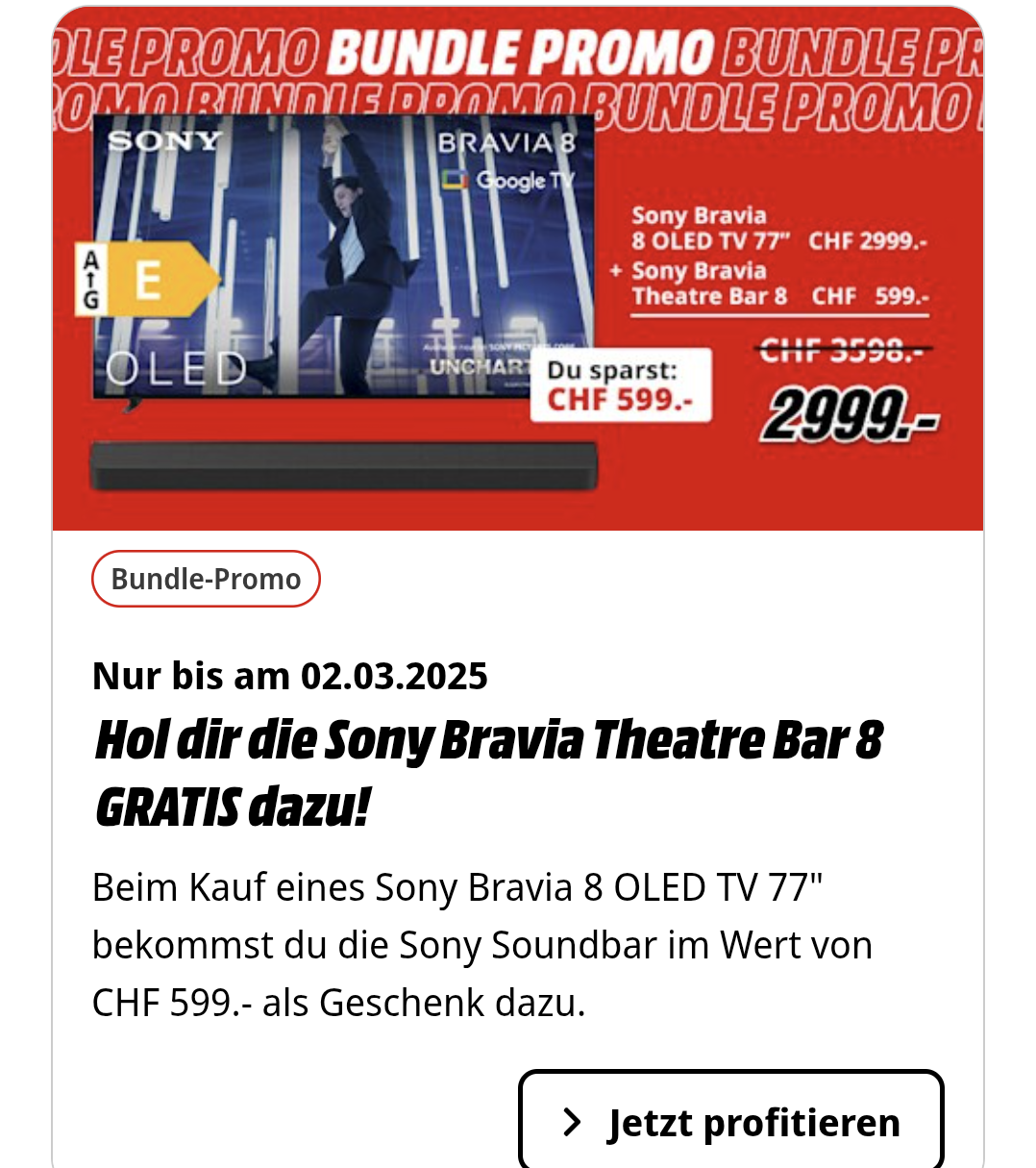 Sony OLED TV 77″ K77XR80 mit Gratis Soundbar HTA8000 bei Media Markt