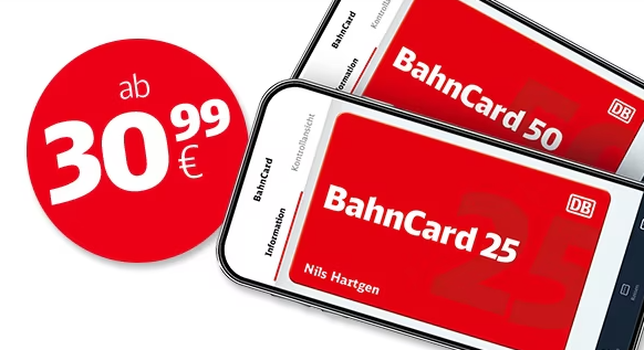 Deutsche Bahn BahnCard mit bis zu 50% Rabatt ( ähnlich zum SBB Halbtax ) bis 31.03.