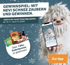 Super Gewinnspiel: mit Nevi Schnee zaubern und gewinnen (Coop APP)