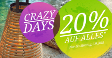 Crazy Days bei Lumimart! 20% Rabatt auf das gesamte Lichtsortiment bis 03.09.