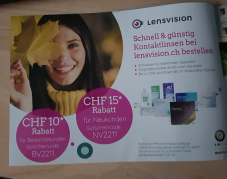 Lensvision: CHF 10.- für Bestandskunden und CHF 15.- für Neukunden