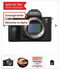 Sony Alpha 7III body für 1399.90 – 200 Cahback = 1199.90