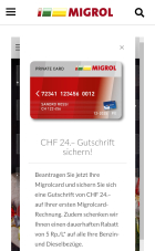 Migrol Card Gutschrift von CHF 24.–