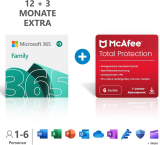 15 Monate Microsoft Office 365 Family & 12 Monate McAfee Total Protection (Einmalkauf)