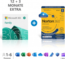 15 Monate Microsoft Office 365 Family + Norton 360 Deluxe / McAfee Total Protection 12 Monate bei Amazon