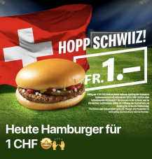 Hopp Schwiiz – McDonalds Hamburger für CHF 1.-