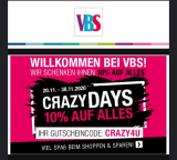 10% auf alles, ausgenommen Bücher&Zeitschriften im VBS-Hobby Bastelshop