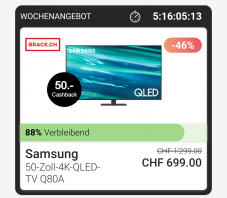 Samsung 50″ 4K QLED mit 46% Rabatt und 50.- CHF Cashback