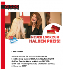 100.- Gidor Coiffeur Gutschein für nur 5000 Coop Superpunkte