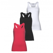 3er Set Damen Tanktops (schwarz, weiss, rot) für CHF 11.20 inkl. Versand bei Ackermann