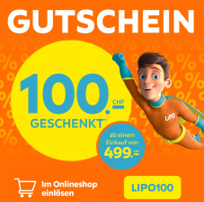 LIPO Gutschein für CHF 100 Rabatt ab CHF 499 Bestellwert bis 01.11.2023