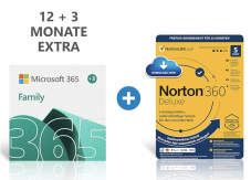 Microsoft 365 Family 12+3 Monate Abonnement + NORTON 360 Deluxe bei Amazon