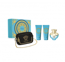 Versace Dylan Turquoise Pour Femme Geschenkset (100ml Edt, 100 ml Waschgel, 100 ml Bodylotion & Handtasche) für CHF 64.-