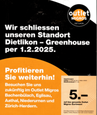 Outlet-Schliessung in Dietlikon – Migros-Rabattcoupon sichern!