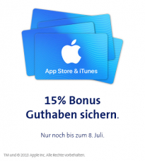 15% Bonus-Guthaben für AppStore und iTunes bei Swisscom (nur Swisscom Kunden)