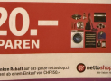 Nettoshop Gutschein für CHF 20.– Rabatt ab CHF 150.–, gültig bis am 12.1.