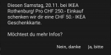 [Vorankündigung Regional LU] Samstag, 20.11. bei IKEA Rothenburg, 50.- Geschenkkarte bei 250.- Einkauf