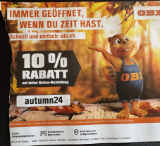 10% Rabatt auf Online-Bestellungen bei OBI