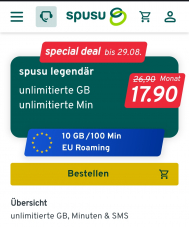 Spusu-Abo für Preispiraten: Unlimitiertes CH-Abo mit 10 GB/100 Min EU-Roaming