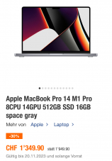 (lokal) MacBook Pro 14″ bei Melectronics für CHF 1349.90.-