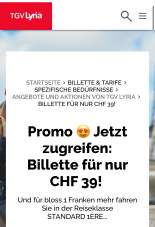 Billette für nur CHF 39 / 2. Klasse oder CHF 40 / 1. Klasse nach Paris / TGV