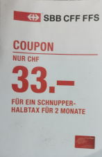 Gutschein für SBB Halbtax Schnupperabo für 2 Monate, einlösbar bis 30.11