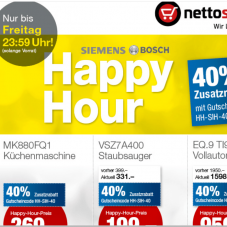 40% auf ausgewählte Artikel von Siemens bei nettoshop, z.B. Küchenmaschine MK880FQ1 für CHF 269.- statt CHF 448.-